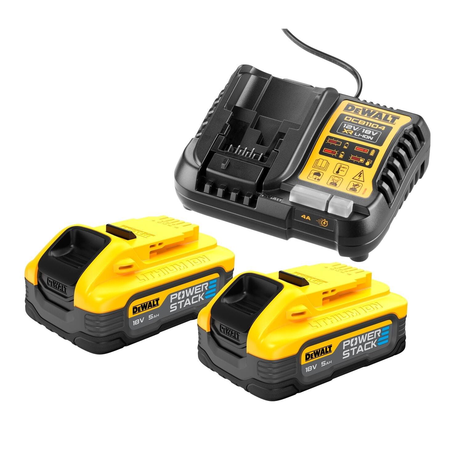 DeWalt Zestaw zasilający 18V POWERSTACK 2x5Ah DCBP518 DCB1104