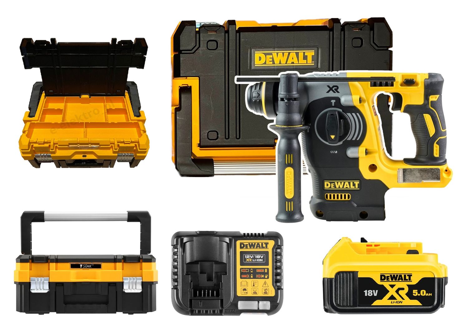 Dewalt Młotowiertarka 18V 2.1J 1x5Ah DCH273NT ładowarka TSTAK z organizerem