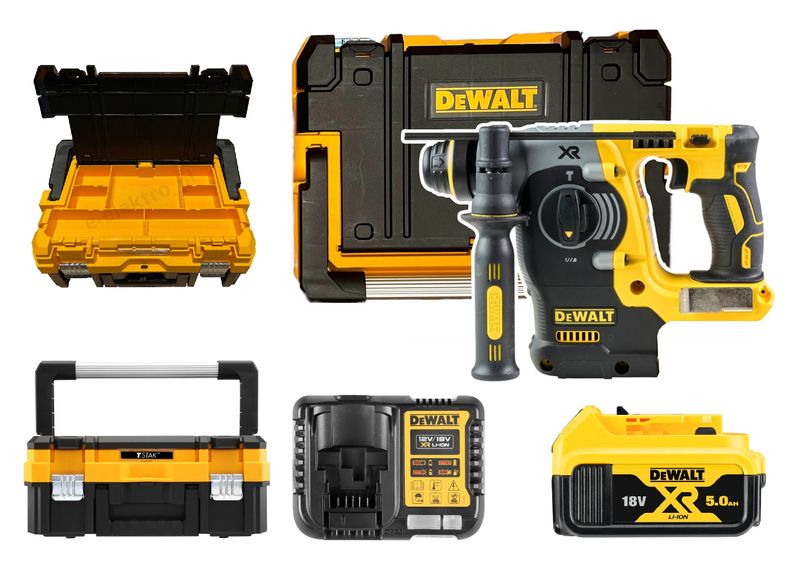 Dewalt Młotowiertarka 18V 2.1J 1x5Ah DCH273NT ładowarka TSTAK z organizerem
