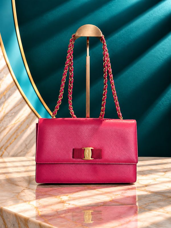 Salvatore Ferragamo Ginny Vara Bow Chain Shoulder Bag - Vintage