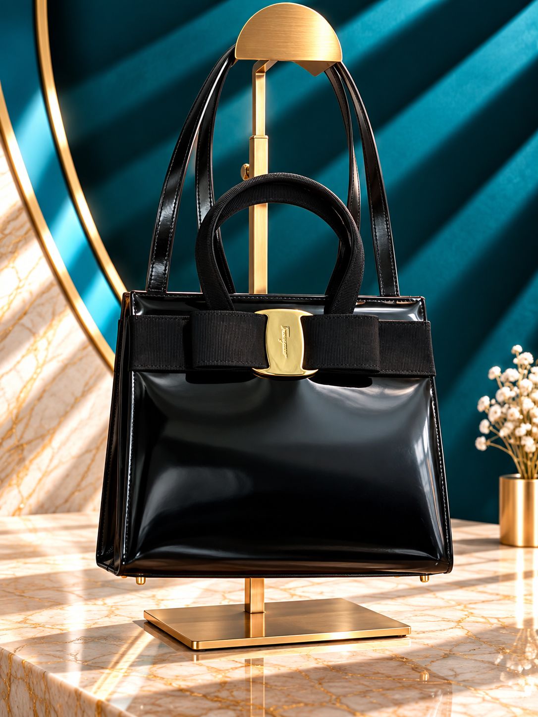 Salvatore Ferragamo Vara Bow Patent Leather 2-Way Satchel - Vintage Salvatore Ferragamo Vara Bow Patent Leather 2-Way Satchel - Vintage