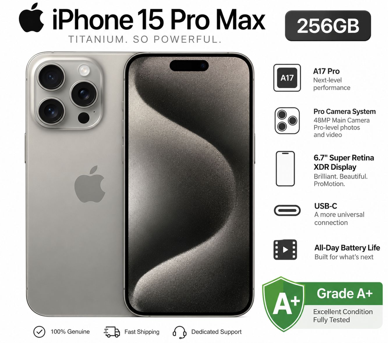 iPhone 15 Pro Max 256GB - Grade A+