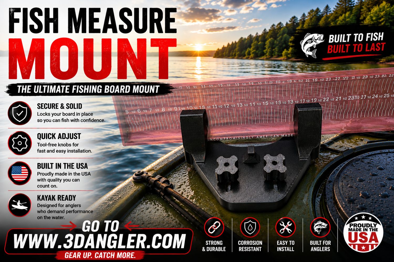 Universal Fish Measuring Board Mount for Kayak Tracks Gar Tracks