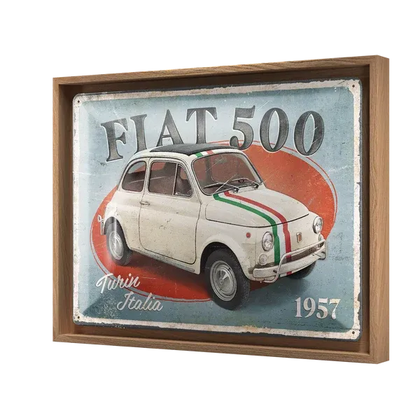 Retro-Bilderrahmen Fiat 500 "Turin Italia", 44 cm x 33,5 cm