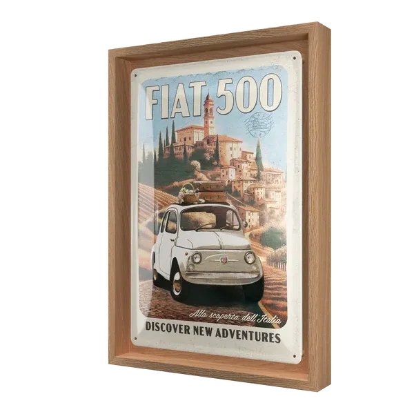 Retro-Bilderrahmen Fiat 500 "White", 24 cm x 33,5 cm