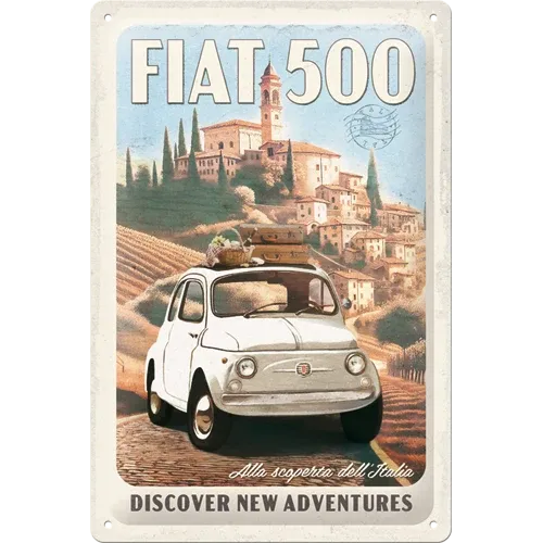 Retro-Blechschild Fiat 500 "White", 20 cm x 30 cm