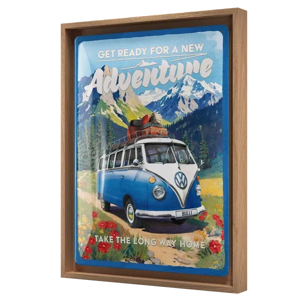 Retro-Bilderrahmen VW Volkswagen Bulli "Adventure", 33,5 cm x 44 cm