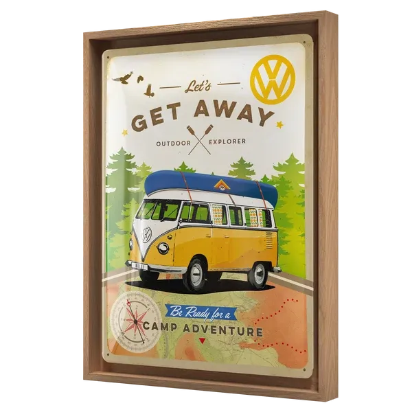 Retro-Bilderrahmen VW Volkswagen Bulli "Get Away", 33,5 cm x 44 cm