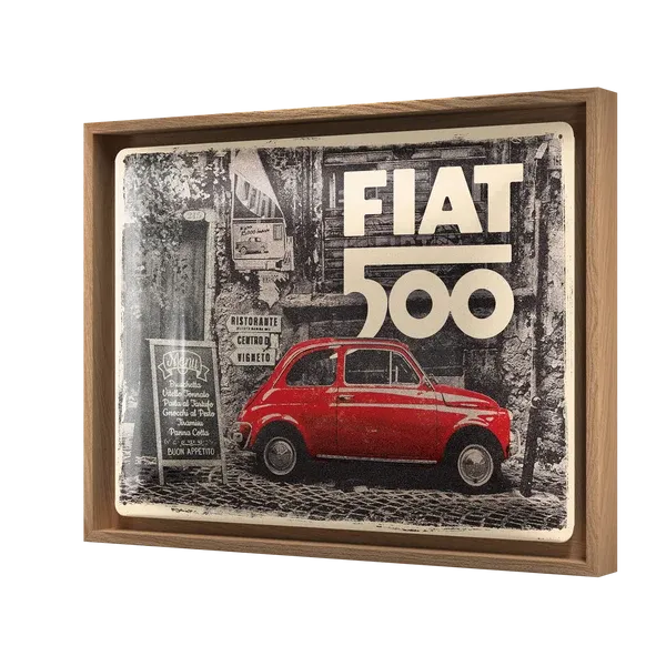 Retro-Bilderrahmen Fiat 500 "Red Street", 44 cm x 33,5 cm