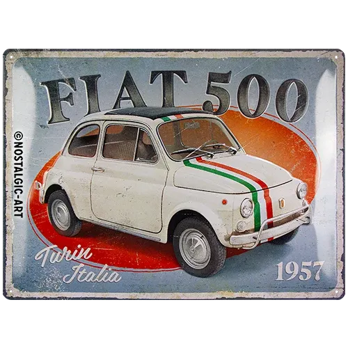 Retro-Blechschild Fiat 500 "Turin Italia", 30 cm x 40 cm