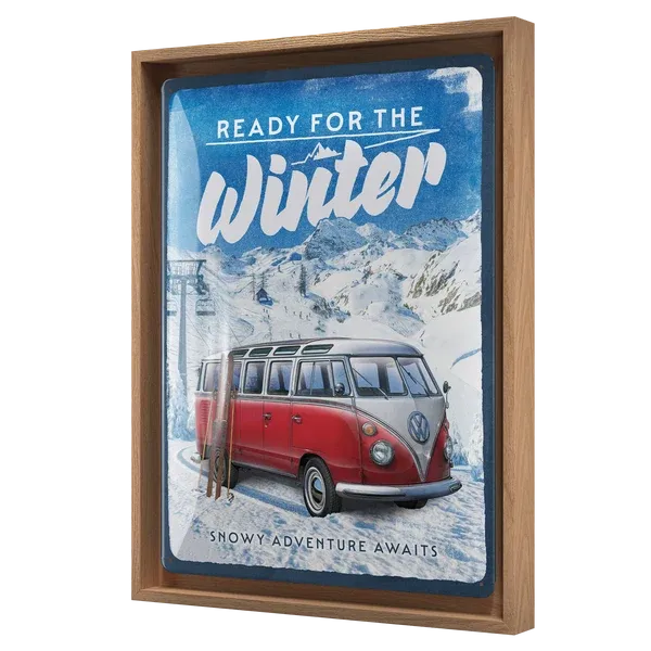 Retro-Bilderrahmen VW Volkswagen Bulli "Winter", 33,5 cm x 44 cm