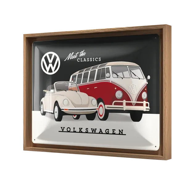 Retro-Bilderrahmen VW Volkswagen Bulli &amp; Käfer "Classic Edition", 44 cm x 33,5 cm