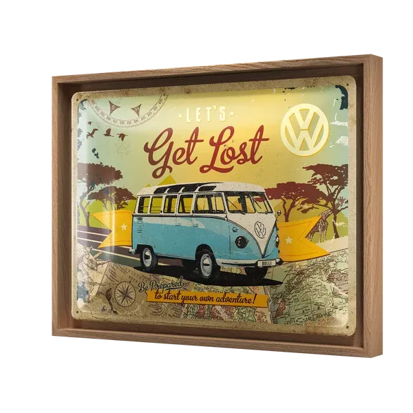 Retro-Bilderrahmen VW Volkswagen Bulli  "Get Lost", 44 cm x 33,5 cm