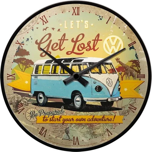 Retro-Wanduhr Volkswagen VW Bulli "Get Lost", Durchmesser 31,5 cm