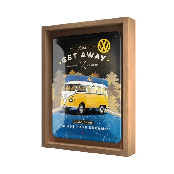 Retro-Bilderrahmen Volkswagen VW Bulli  "Get Away Night", 18,5 cm x 24 cm