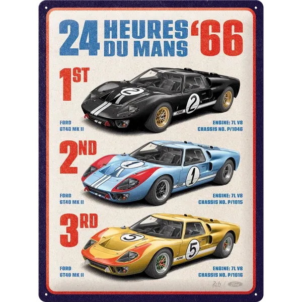 Retro-Blechschild 24h Le Mans "Ford GT Winners 1966", 30 cm x 40 cm