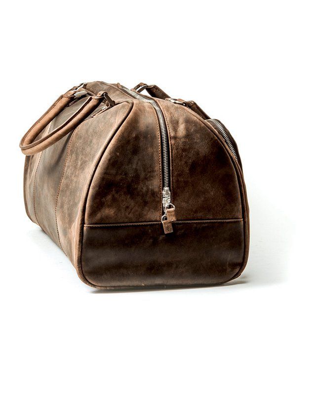 Aus echtem Leder: Retro-Travelbag mit Schultergurt und Reißverschluss