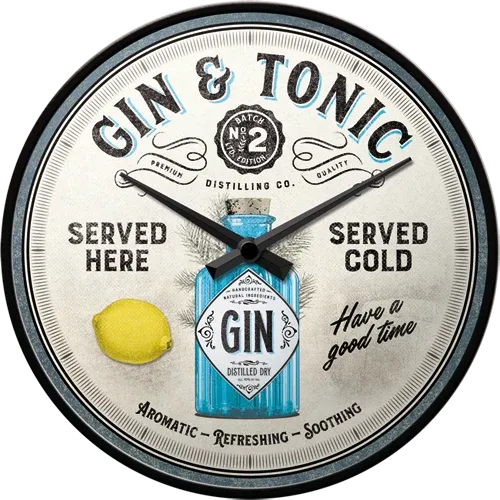 Retro-Wanduhr Open Bar "Gin &amp; Tonic", Durchmesser 31,5 cm