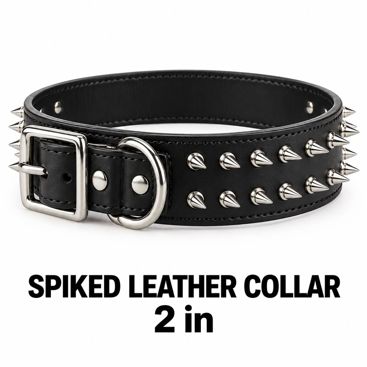 2 in Spiked Leather Collar