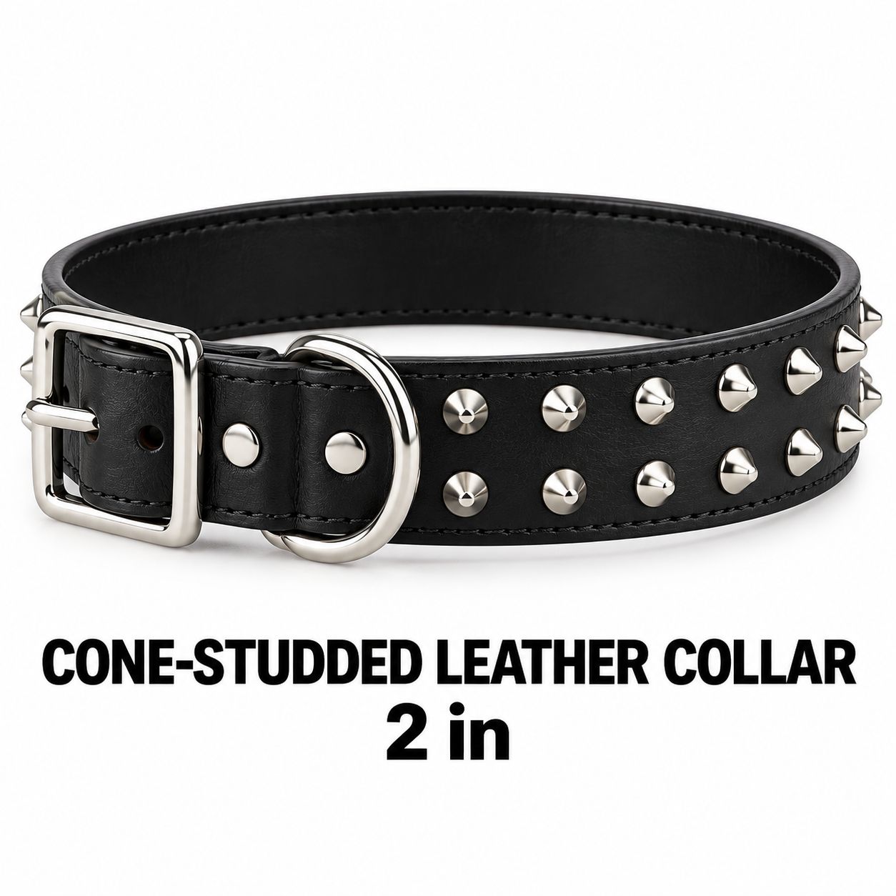 2 in Cone-studded Leather Collar