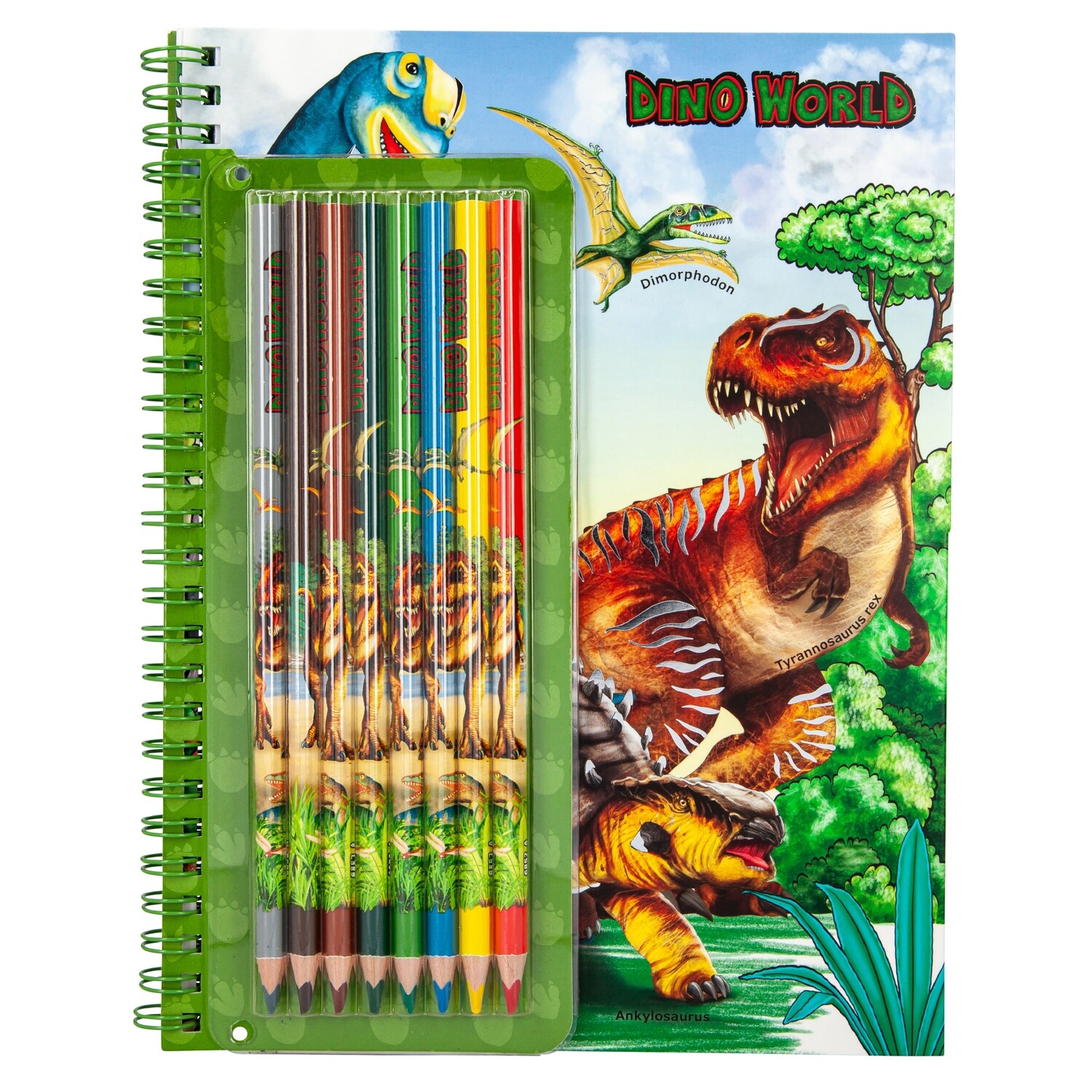 Dino World Альбом для раскрашивания с набором цветных карандашей