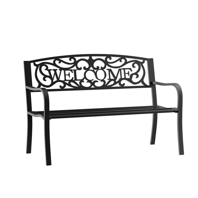 50-Inch Black Welcome Garden Bench — Welcome backrest and bench
