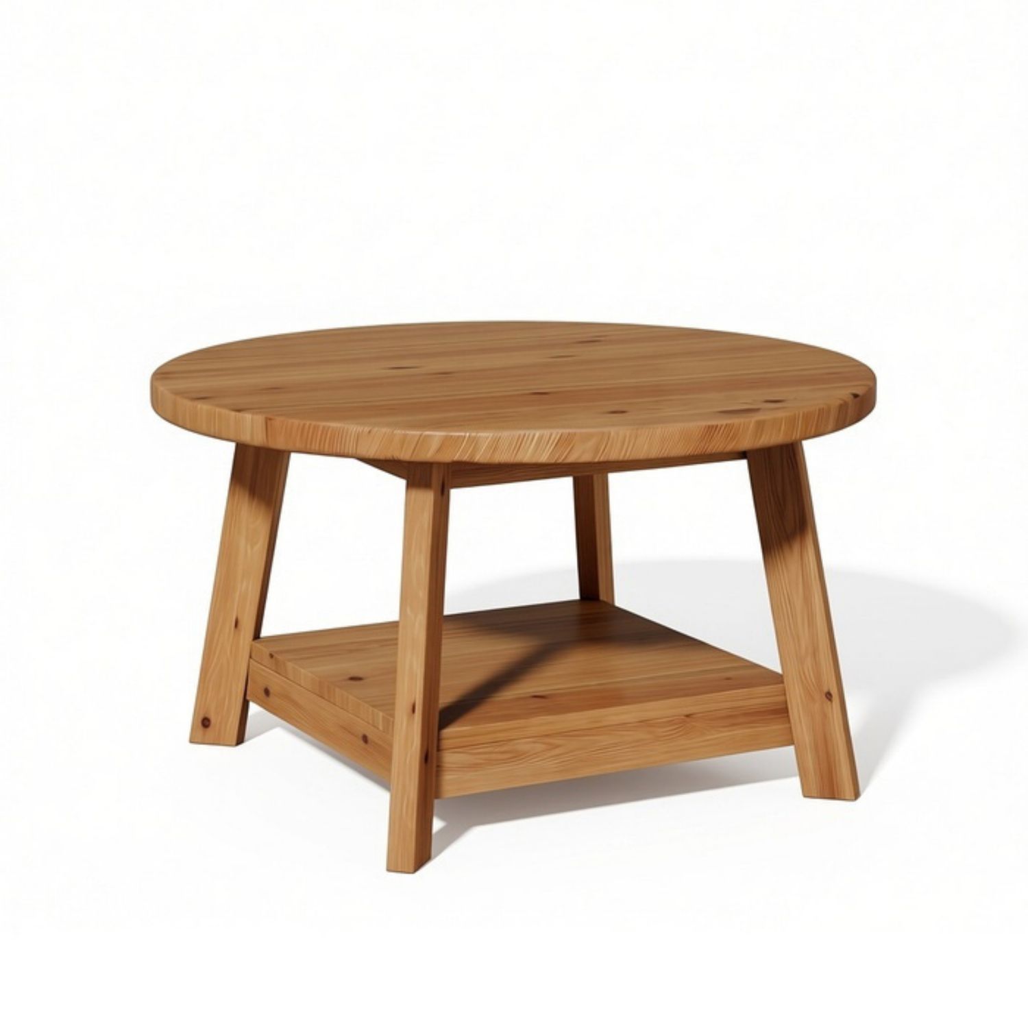 31.5-Inch Round Farmhouse Coffee Table with Shelf — round table and lower shelf