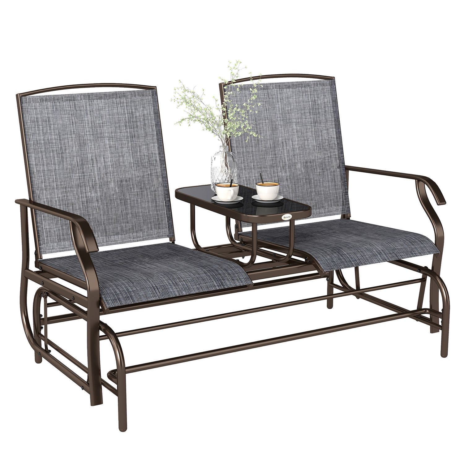 Two-Seat Patio Glider with Center Table — two seats and center table