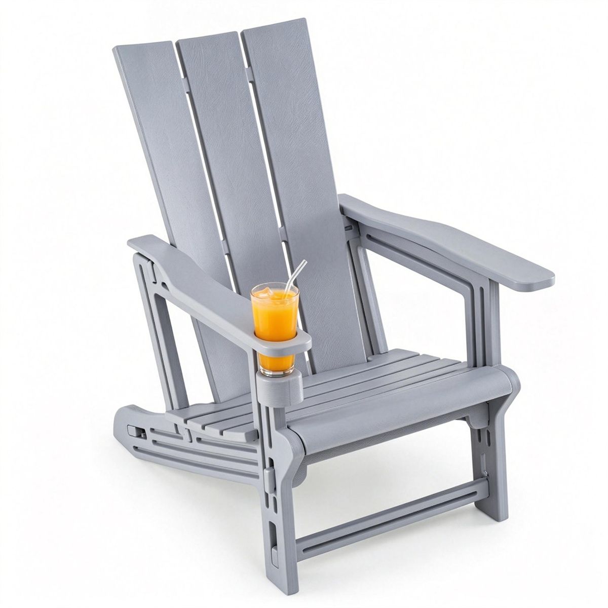 Gray HDPE Adirondack Chair with Cup Holder — chair and cup holder