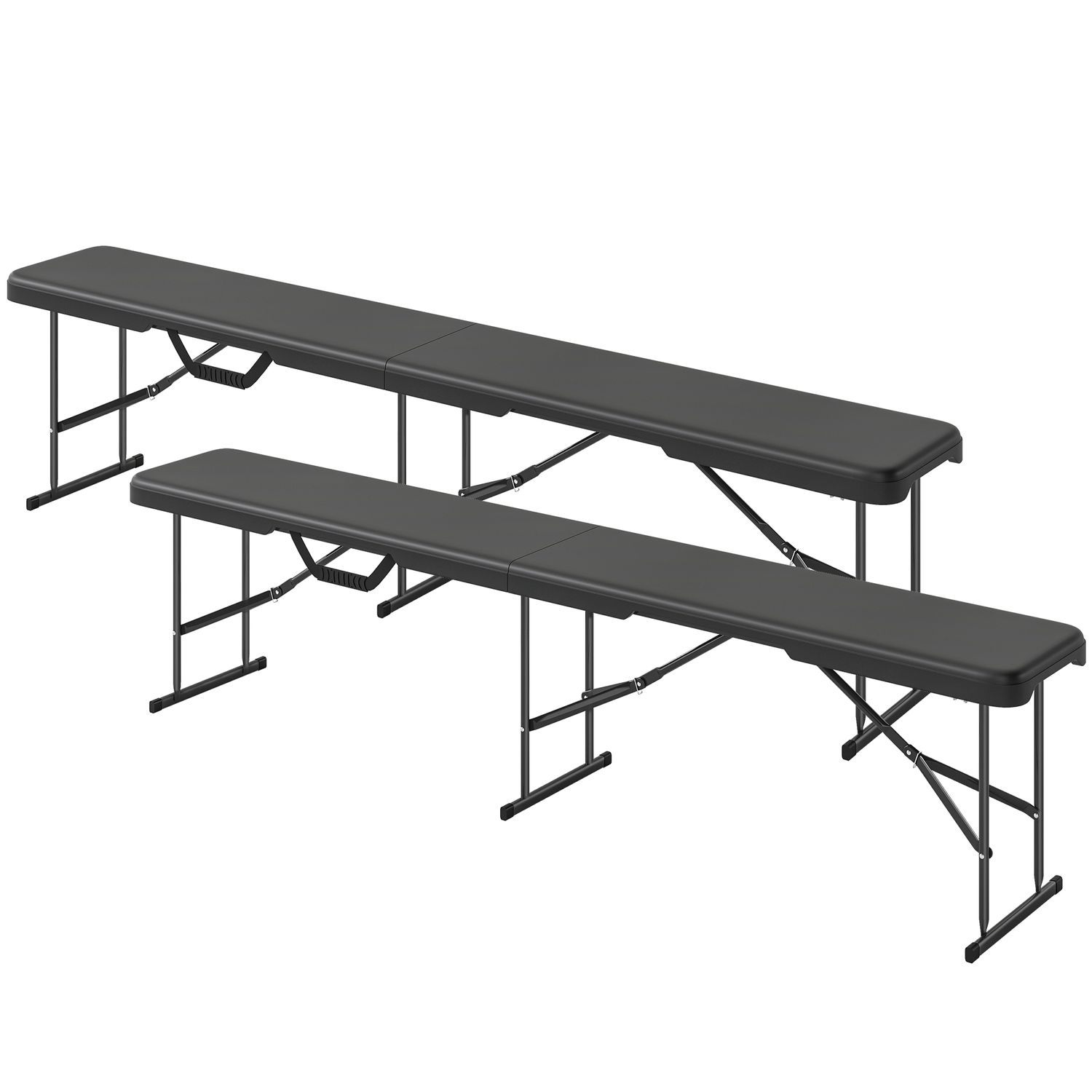 6-Foot Black Folding Picnic Benches, Set of 2 — pair of folding benches