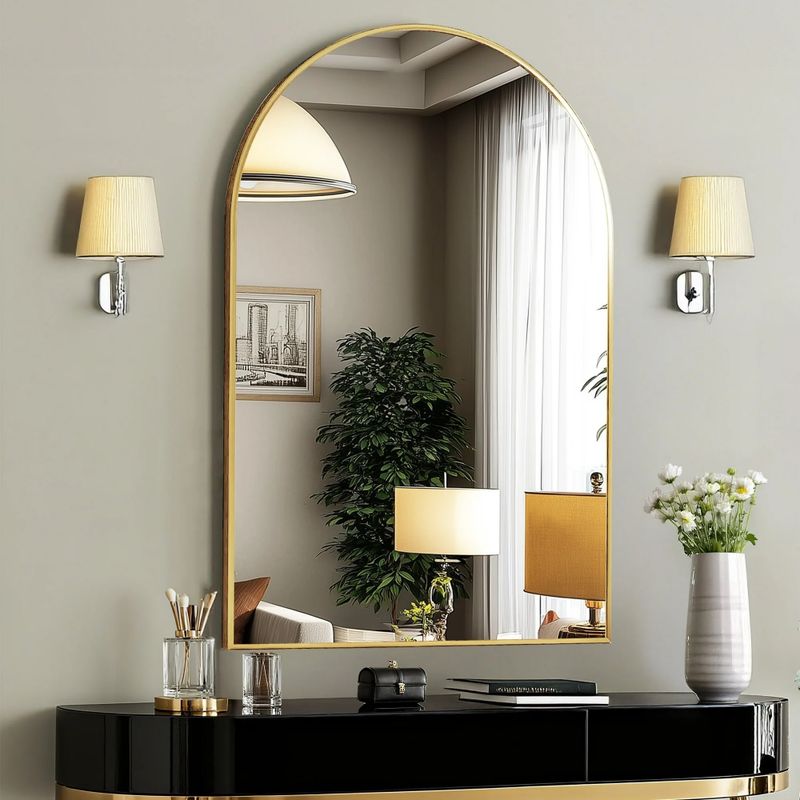 Arched mirror styled in a calm interior