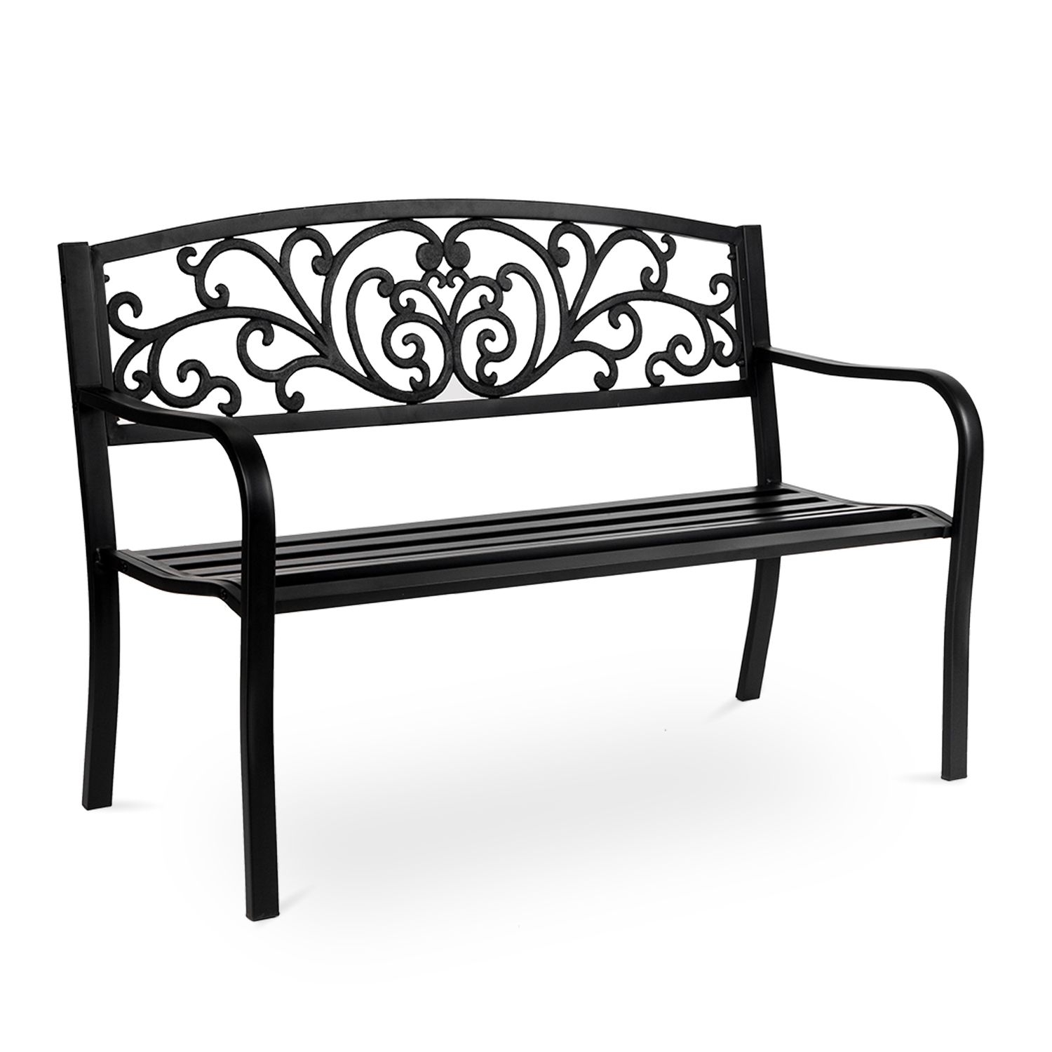 50-Inch Black Scrollwork Garden Bench — front view