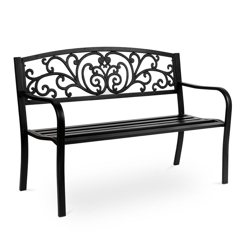 50-Inch Black Scrollwork Garden Bench — front view