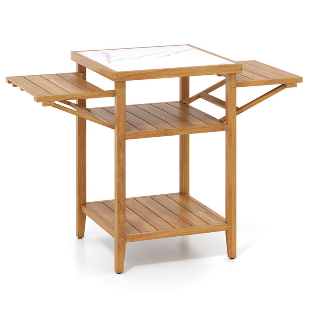 49-Inch Acacia Outdoor Serving Table with Shelves — table and shelves