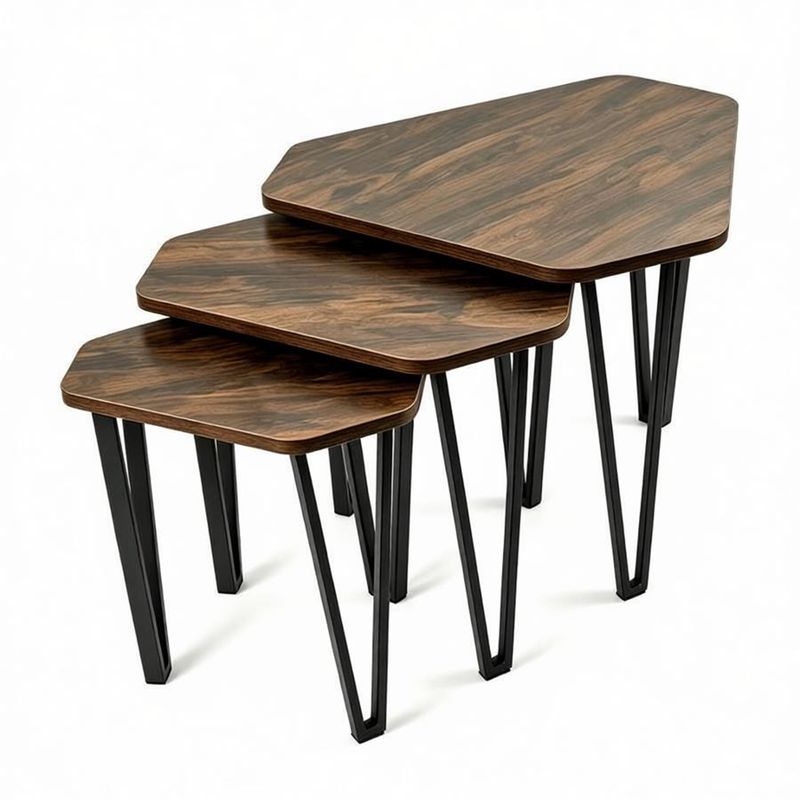 Rustic Wood-Look Nesting Tables, Set of 3 — three nested tables