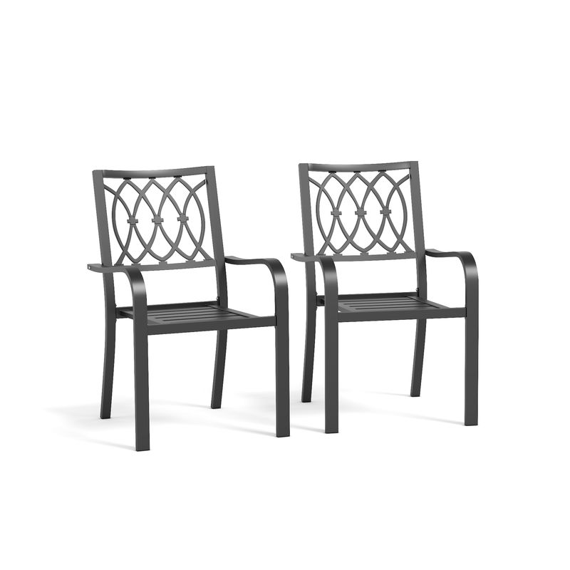 Black Metal Patio Dining Chairs, Set of 2 — pair of metal armchairs