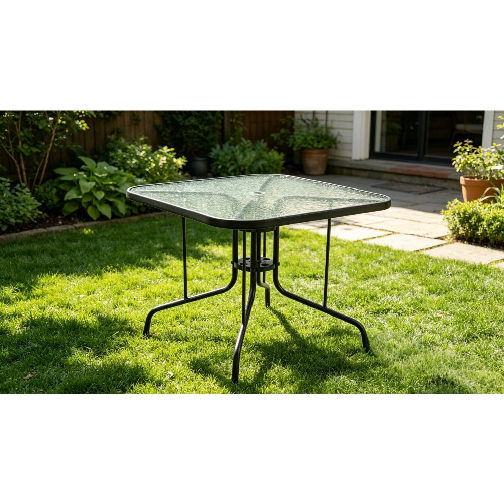 35-Inch Square Glass Patio Dining Table — square patio table