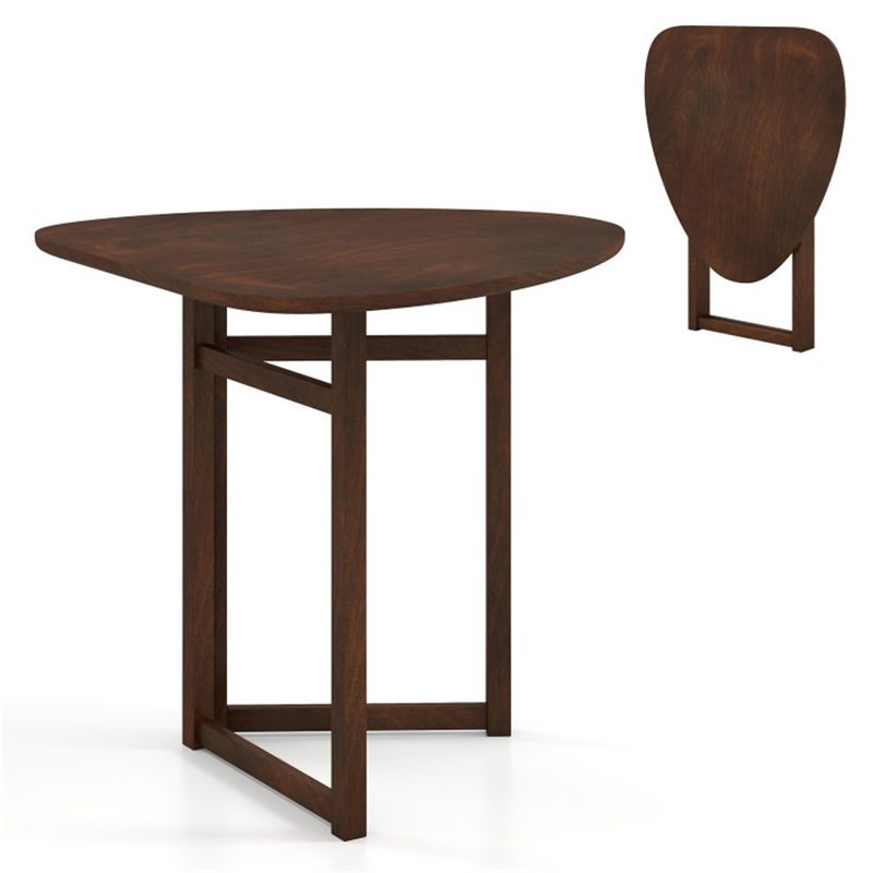 Walnut-Finish Folding Table for Two — open and folded arrangements