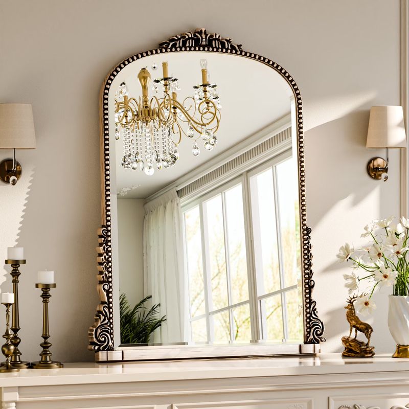 40-Inch Ornate Arched Wall Mirror — decorative arched frame