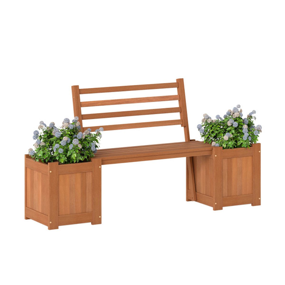 68-Inch Wood Garden Bench with Two Planter Boxes — bench with two planter boxes