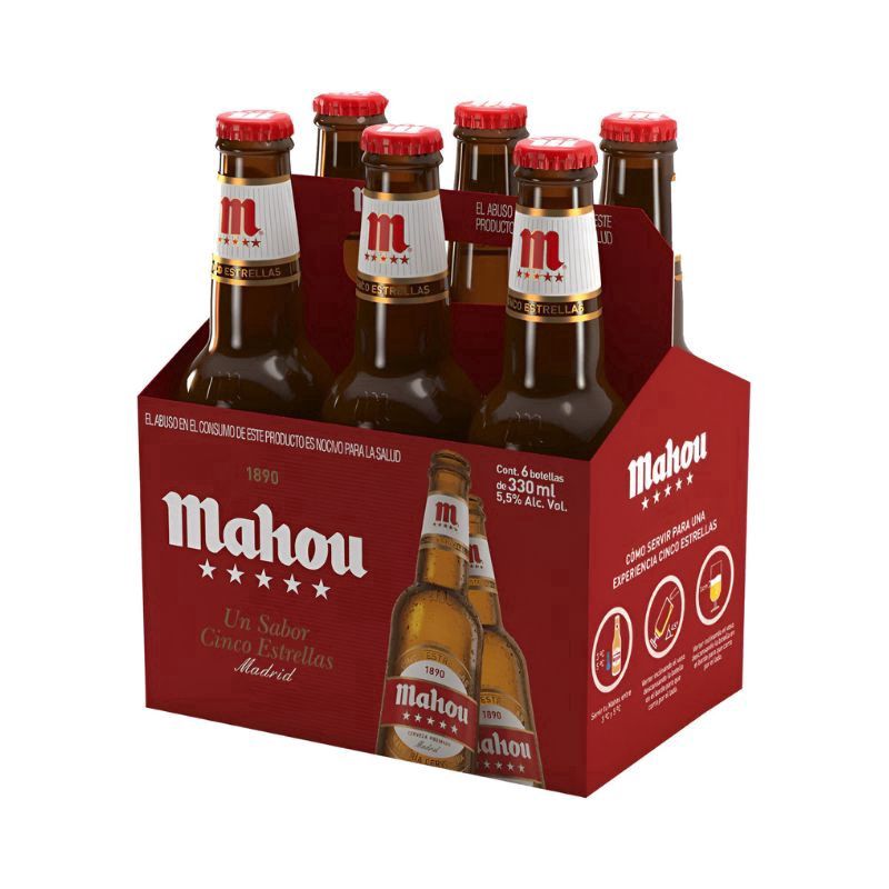 MAHOU Cinco Estrellas 6 Pack 12 oz Bottles