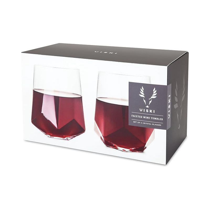 TRUE Faceted Crystal Stemless Wine Glasses 2Pk