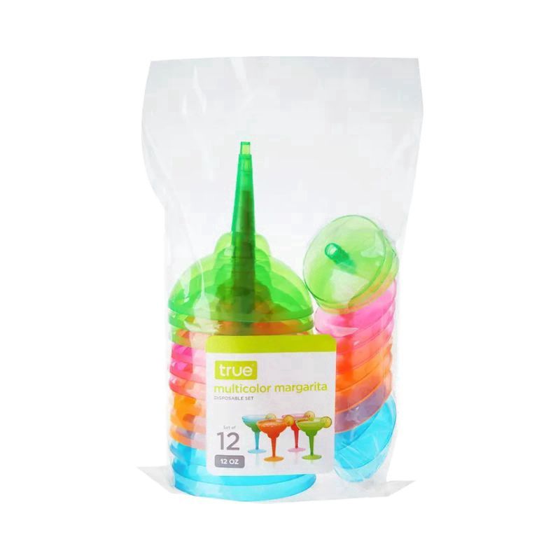 TRUE Plastic Margarita Multicolor Glasses 12 Pack