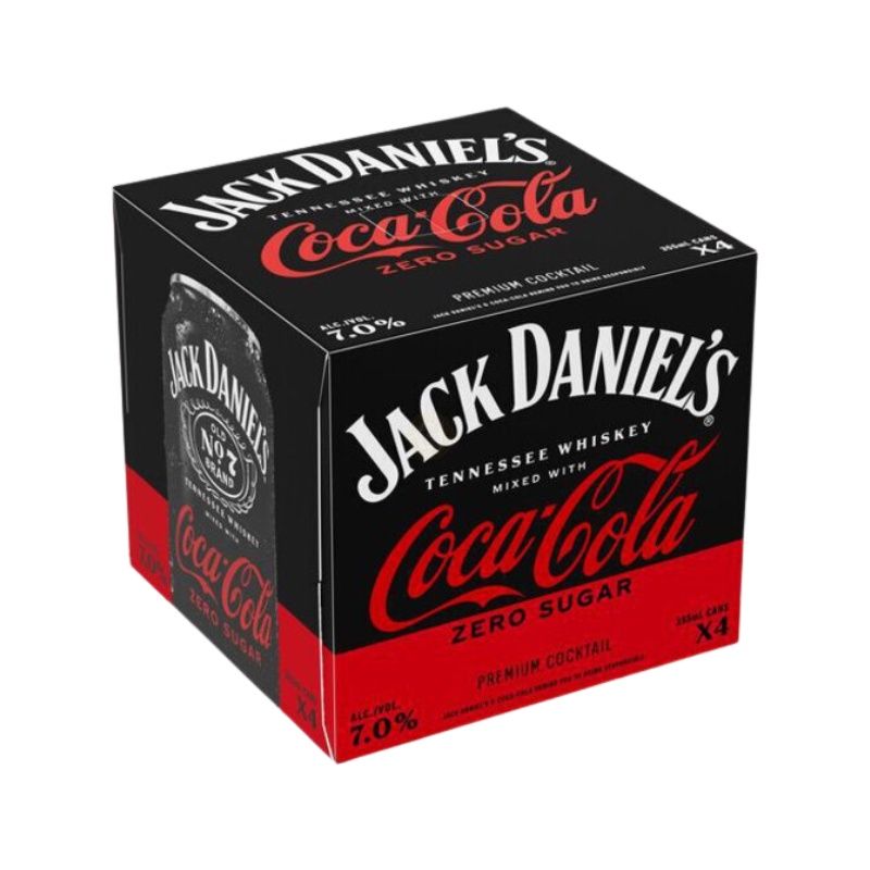 JACK DANIELS Whiskey &amp; Coca Cola Zero Sugar 4 Pack 12 oz