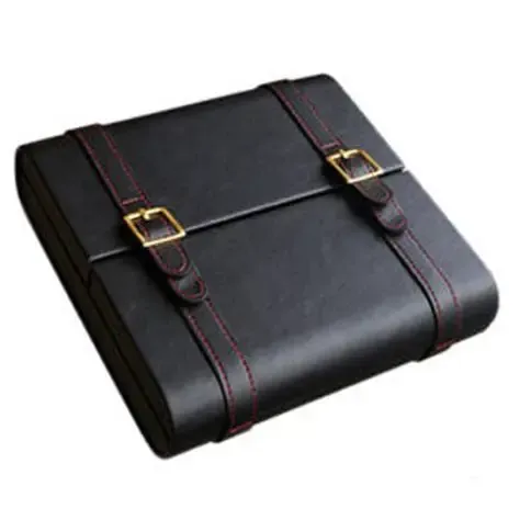 10CT BLACK LEATHER HUMIDOR W/ASTRY CARRYING STRAP