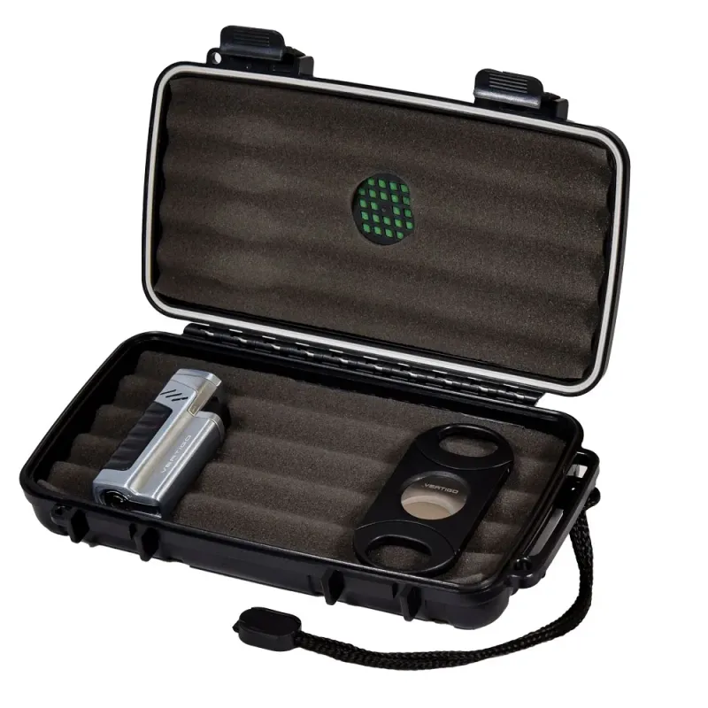 4-8CT TRAVEL HUMIDOR W/HUMIDIFIER,CUTTER LIGHTER&amp;ZIPPER CLOSURE IN BLACK