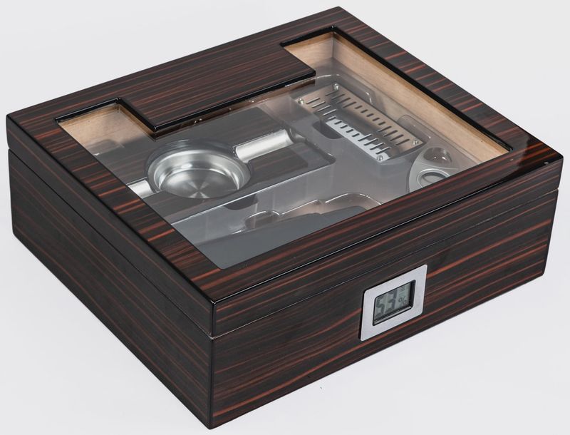 75CT CHERRY EBONY LACQUER GIFT W/EXTERNAL DIGITAL HYGROMETER