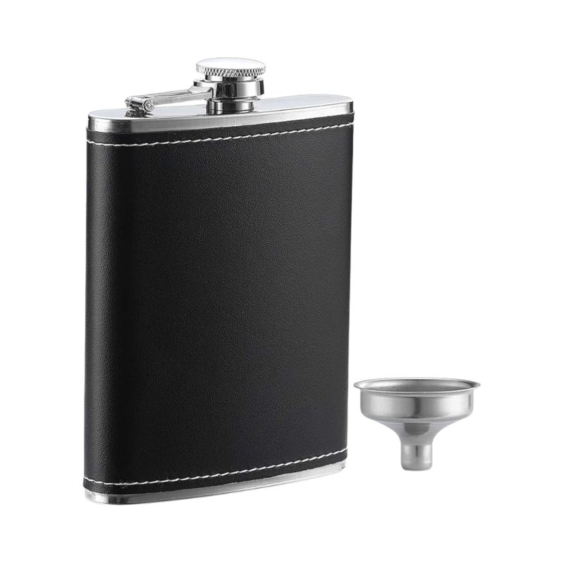 B&amp;F Black Leather Wrapped Flask 8Oz (D*)