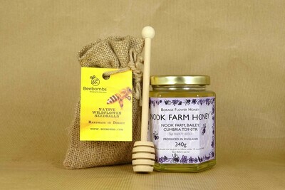 Gift Bundle - Borage Honey 340g, Beebomb &amp; Honey Drizzler