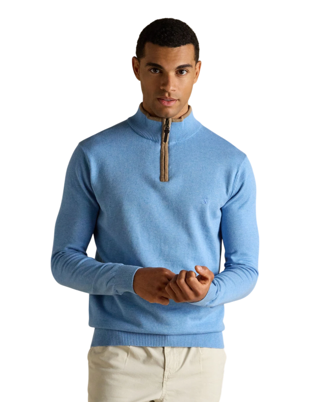 Hillside Quarter Zip Jumper - Light Blue